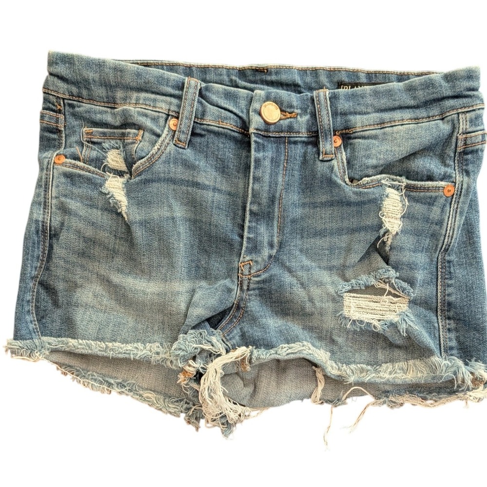 BlankNYC The Essex Distressed Denim Shorts Blue Raw Frayed Hem Size 27